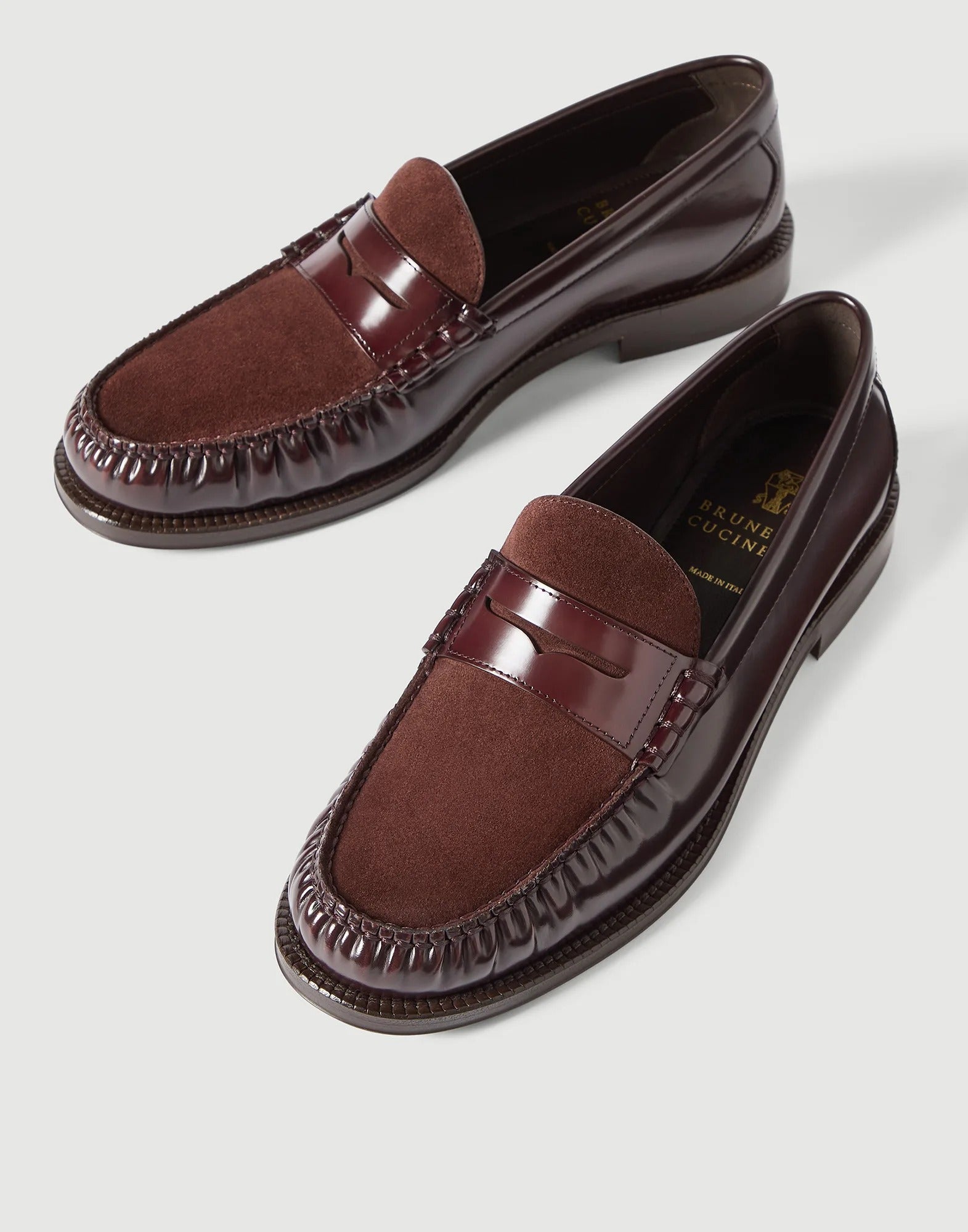 Polished calfskin and suede loafers-BRUNELLO CUCINELLI-Verso