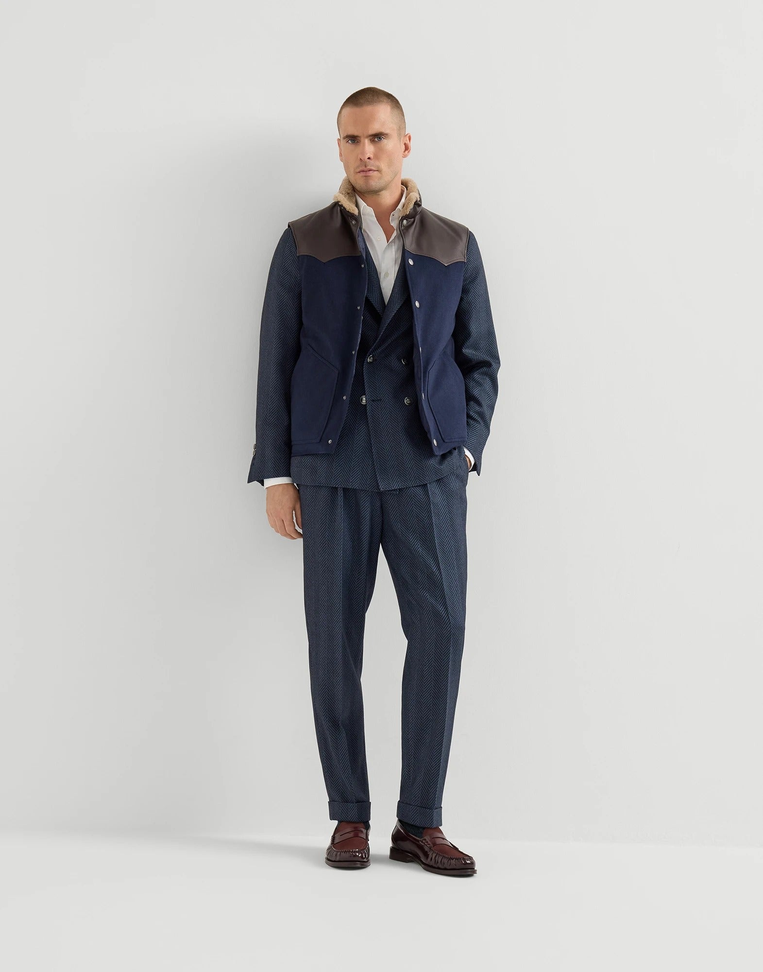 Polished calfskin and suede loafers-BRUNELLO CUCINELLI-Verso