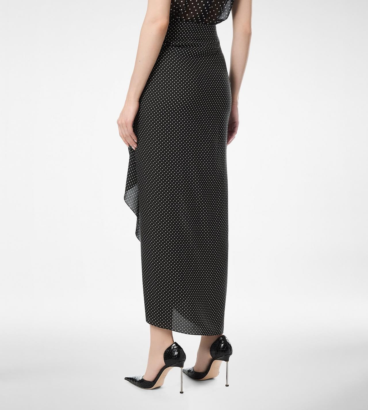 Polka Dot Silk Sable Wrap Skirt with Leather Detail-TOM FORD-Verso