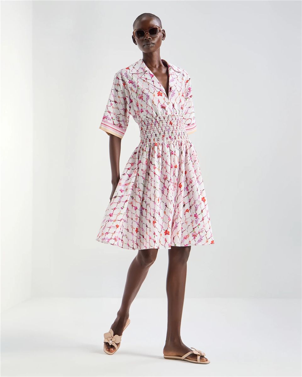 Poplin dress with tassel print-GENNY-Verso