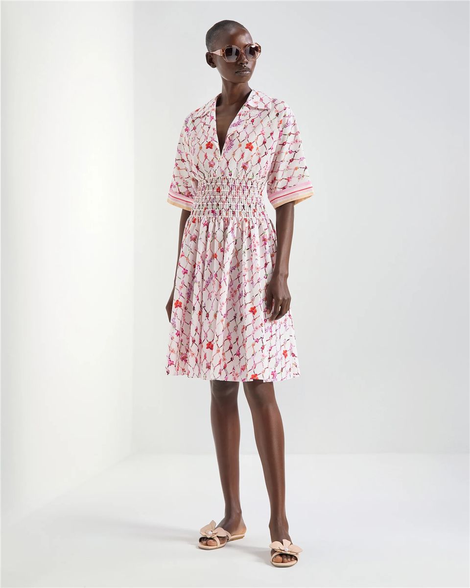 Poplin dress with tassel print-GENNY-Verso