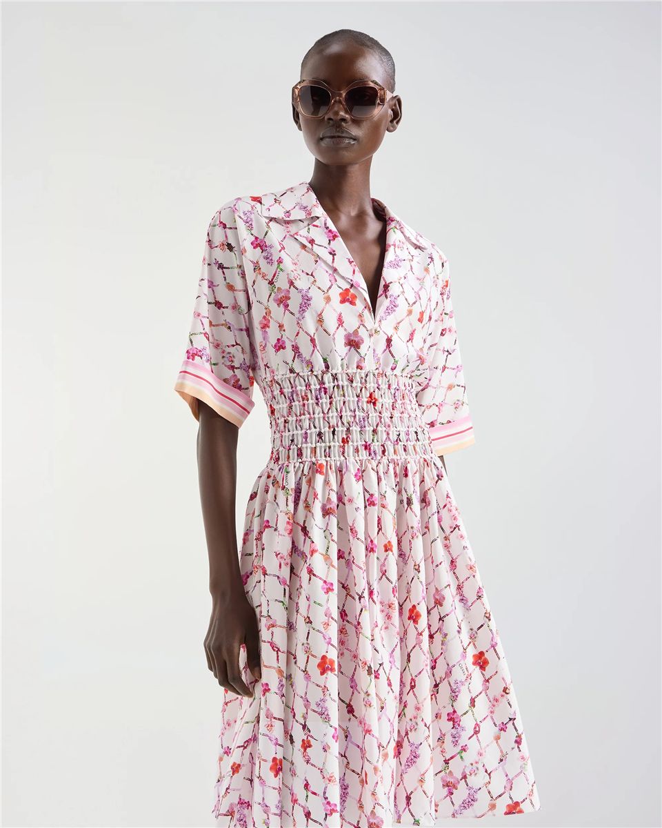 Poplin dress with tassel print-GENNY-Verso