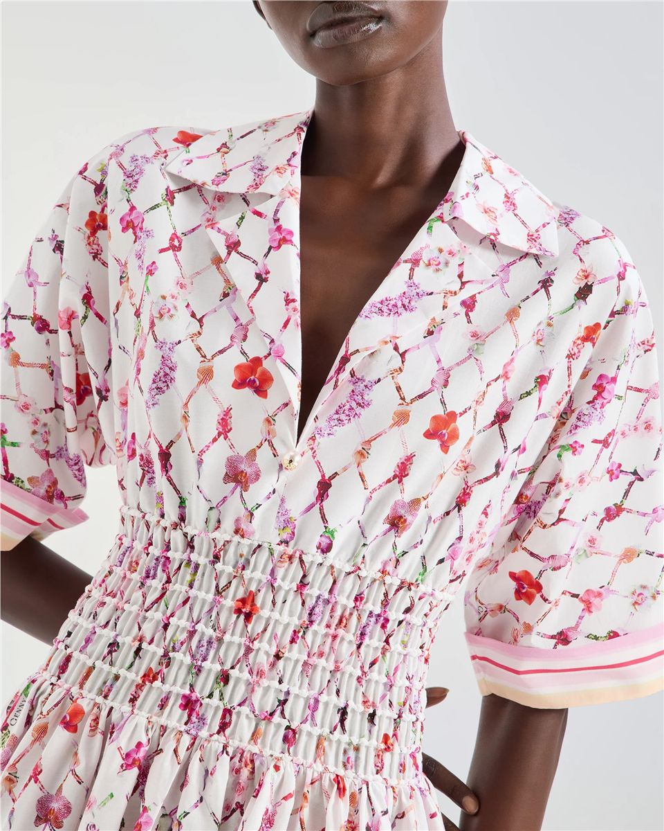 Poplin dress with tassel print-GENNY-Verso