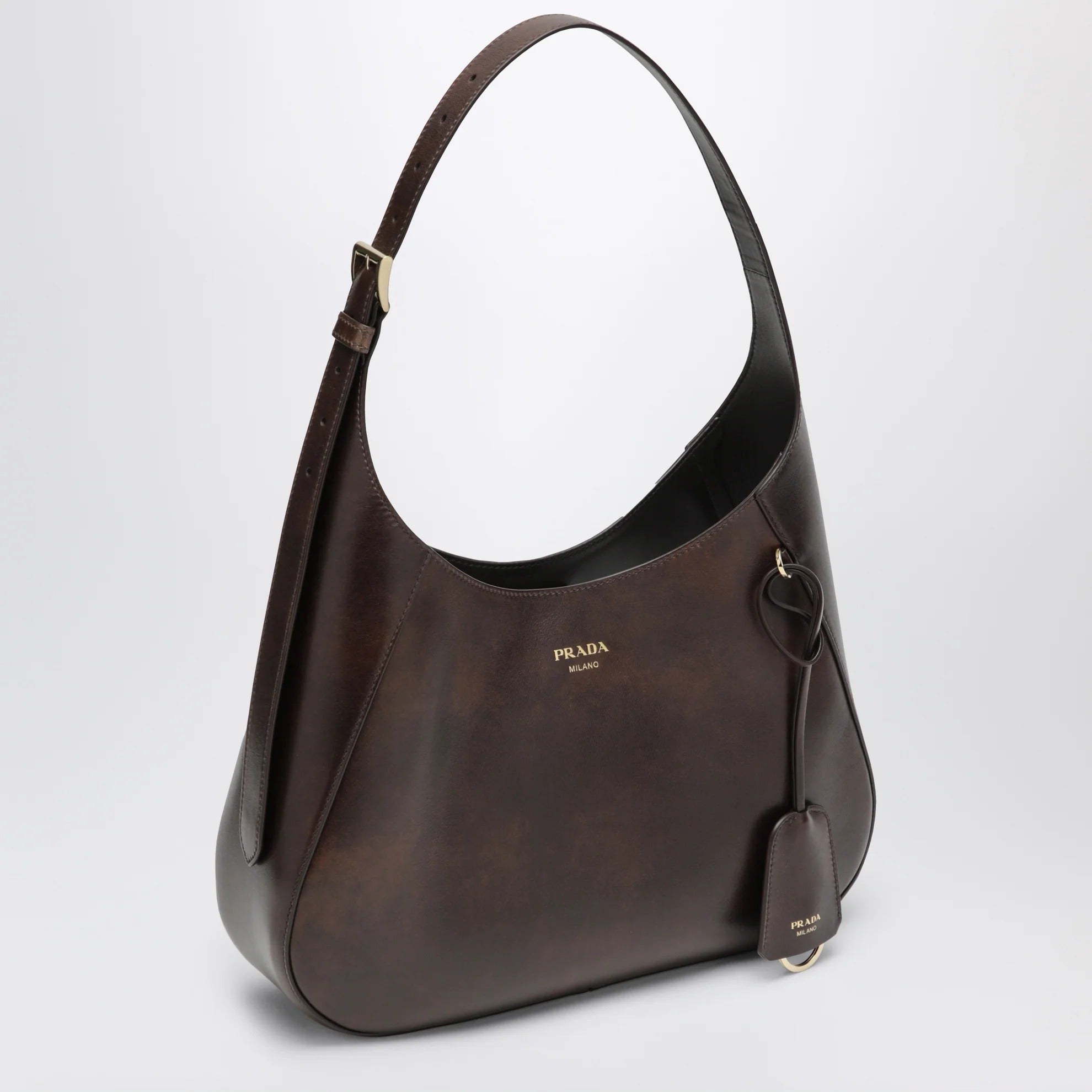 Prada Boogie Medium Brown Leather Hobo Bag-PRADA-Verso