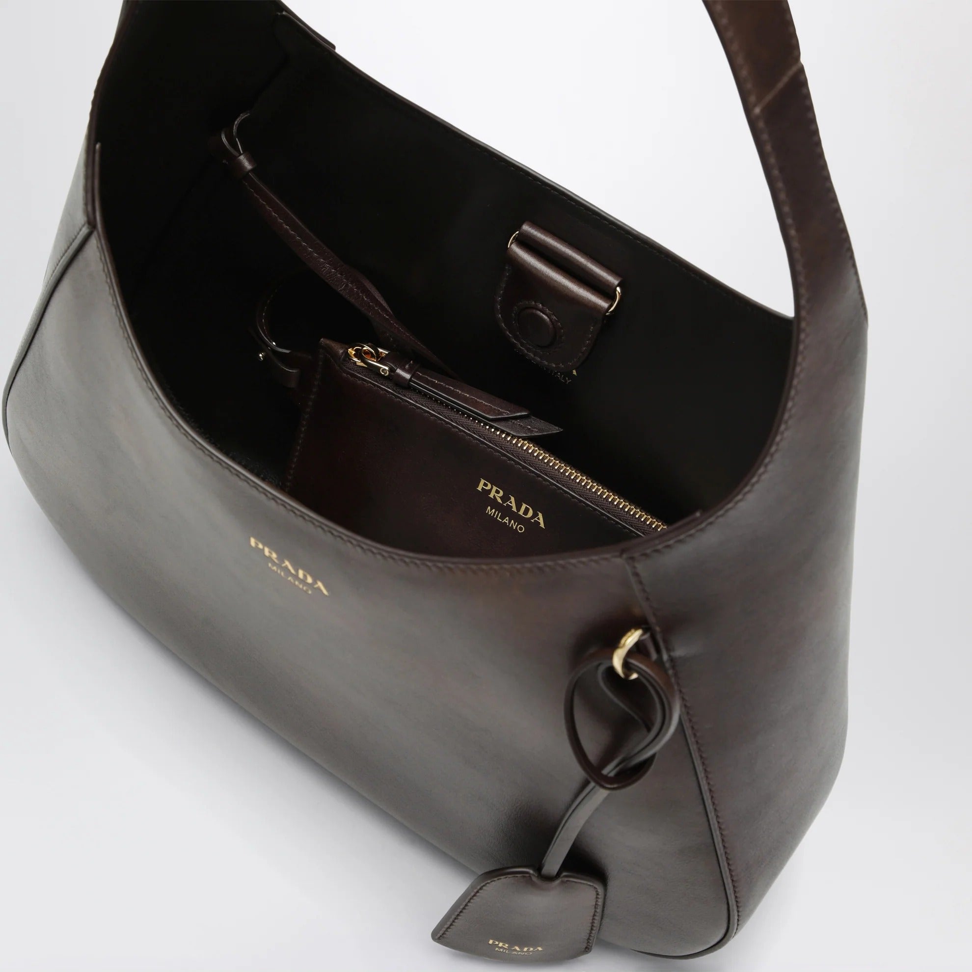 Prada Boogie Medium Brown Leather Hobo Bag-PRADA-Verso