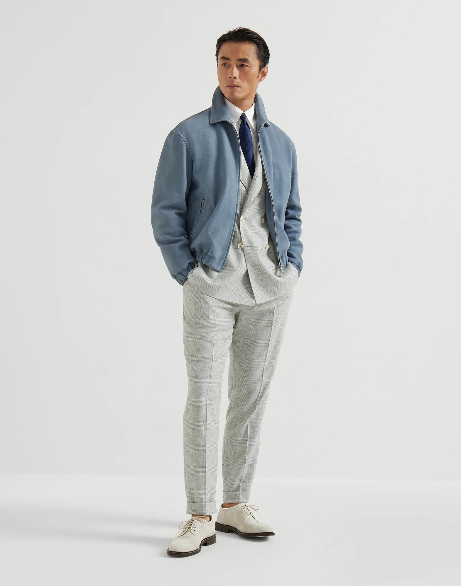 Virgin wool prince of wales fresco one-and-a-half breasted suit-BRUNELLO CUCINELLI-Verso