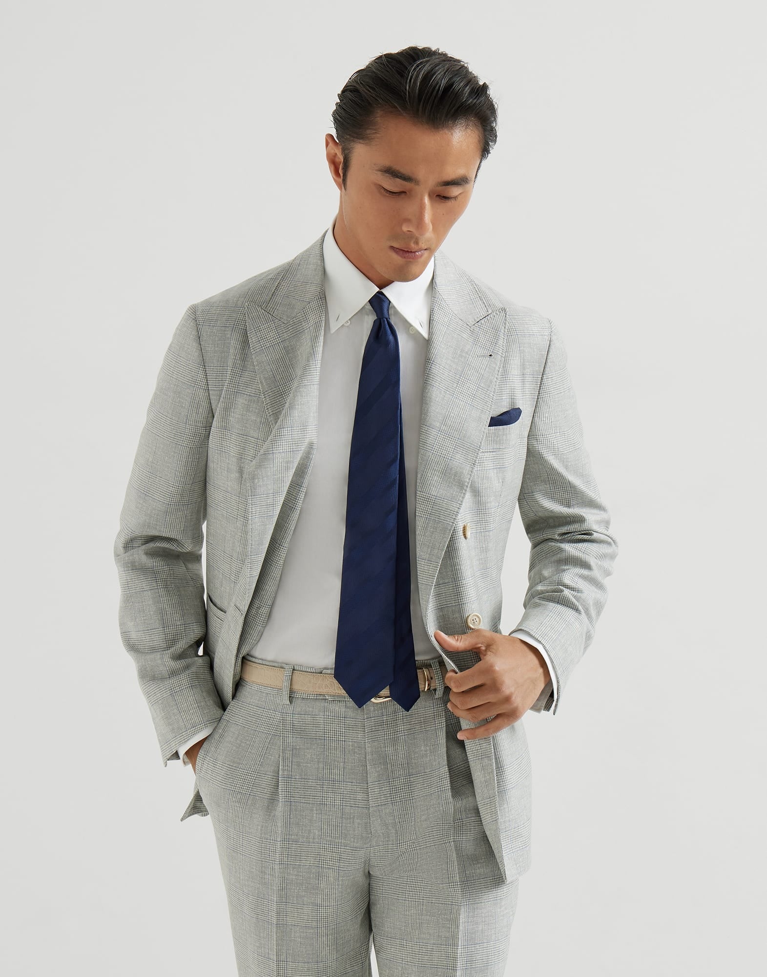 Virgin wool prince of wales fresco one-and-a-half breasted suit-BRUNELLO CUCINELLI-Verso