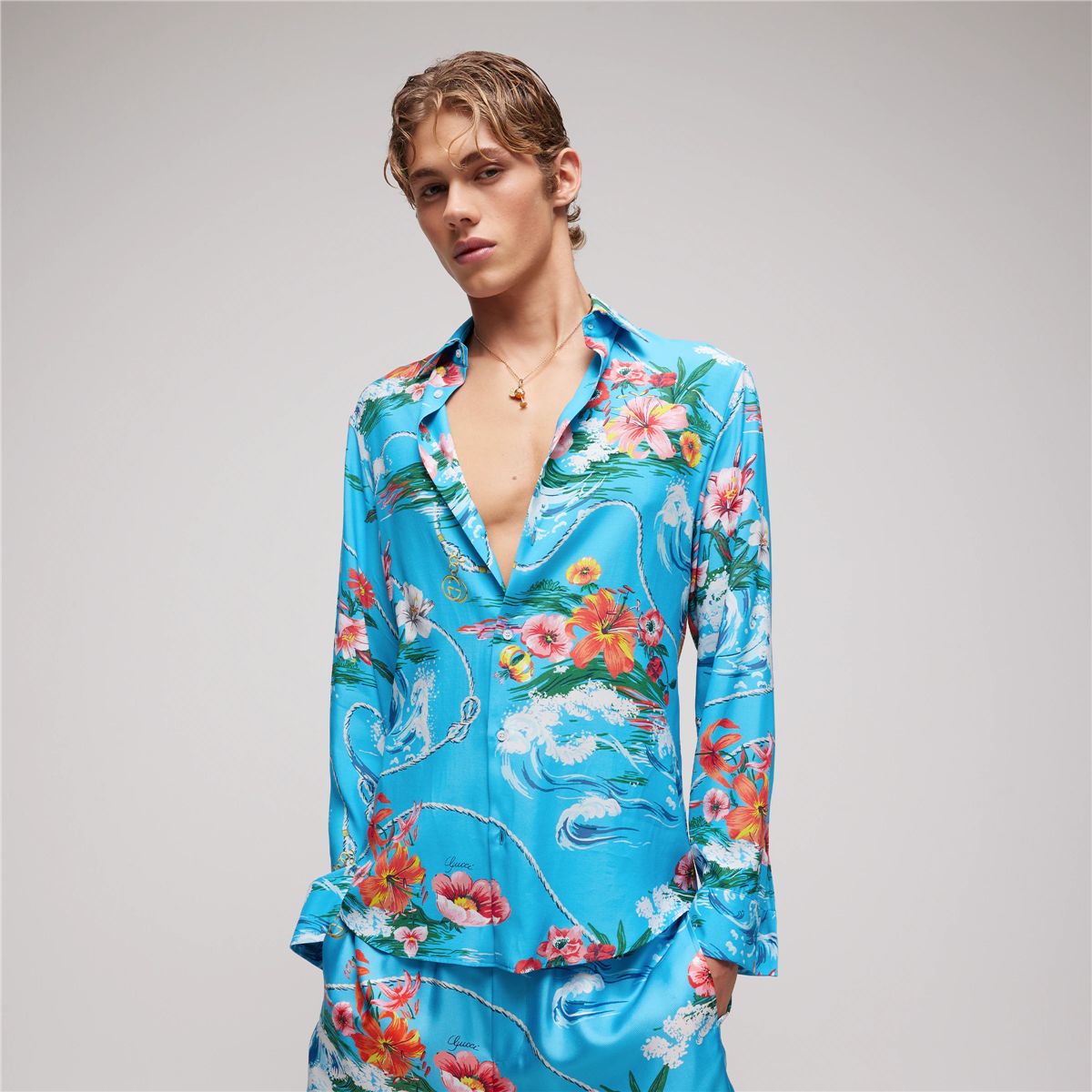 Printed fluid fabric shirt-GUCCI-Verso