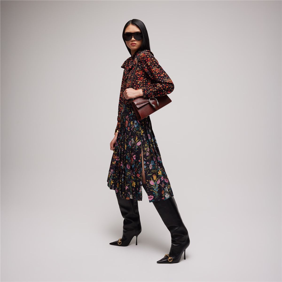 Printed silk midi skirt-GUCCI-Verso