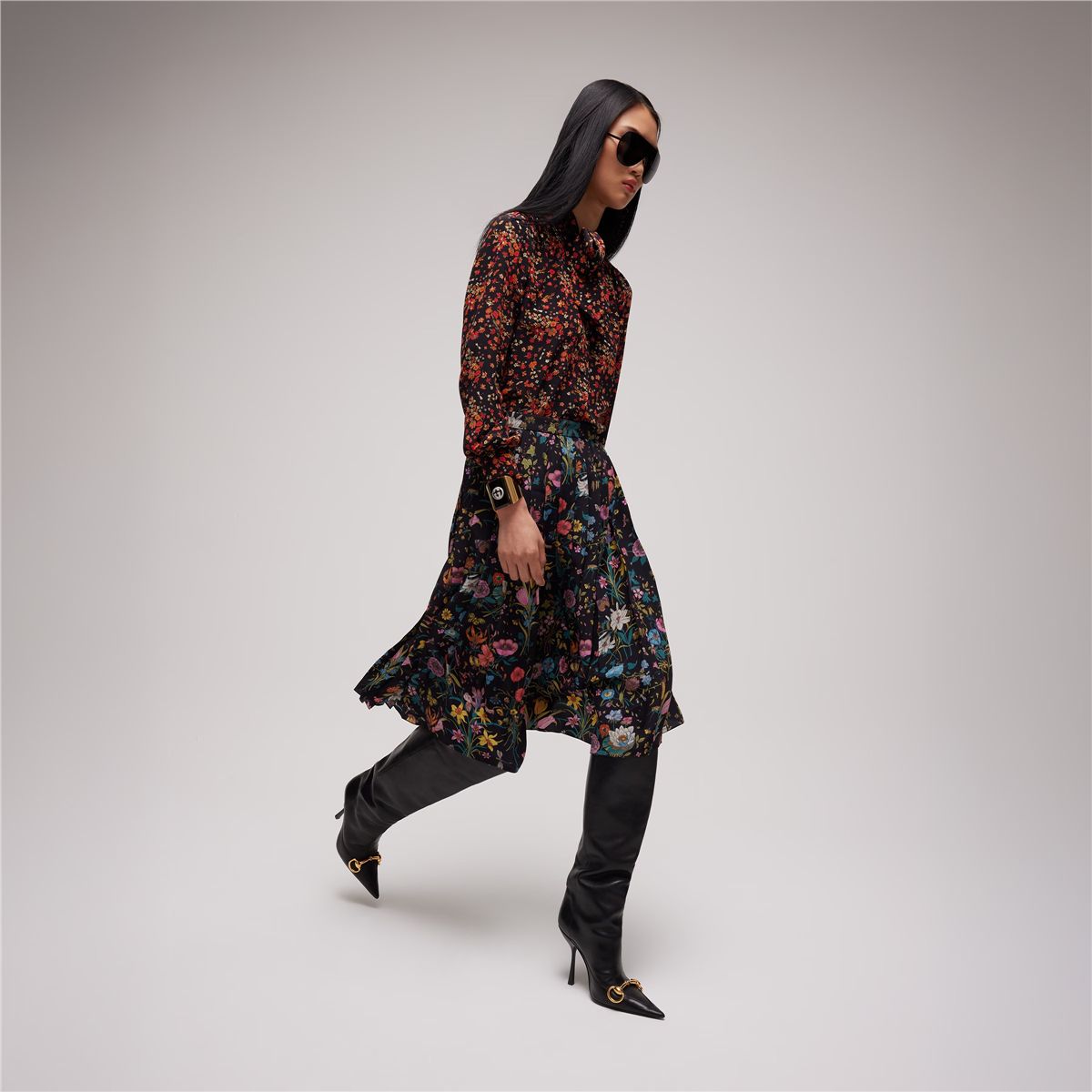 Printed silk midi skirt-GUCCI-Verso