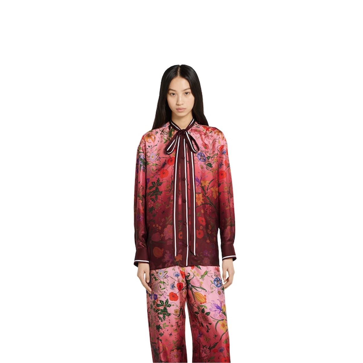 PRINTED SILK SHIRT WITH NECK BOW-GUCCI-Verso