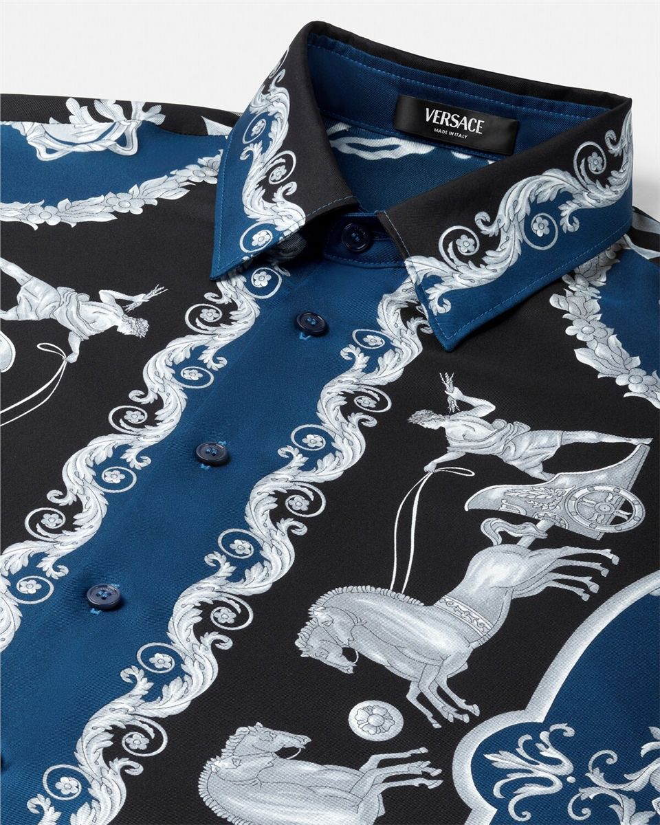 Printed silk twill regular shirt-VERSACE-Verso