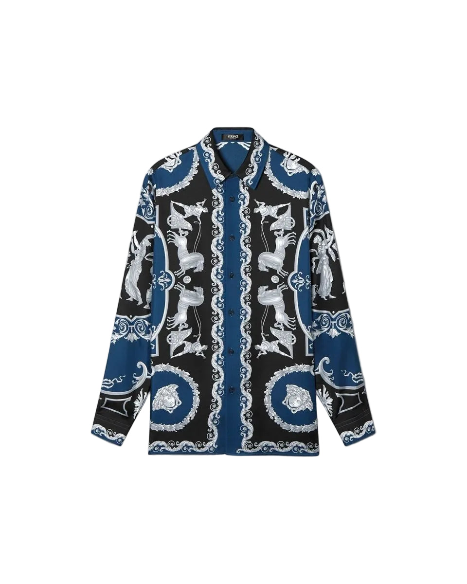 Printed silk twill regular shirt-VERSACE-Verso