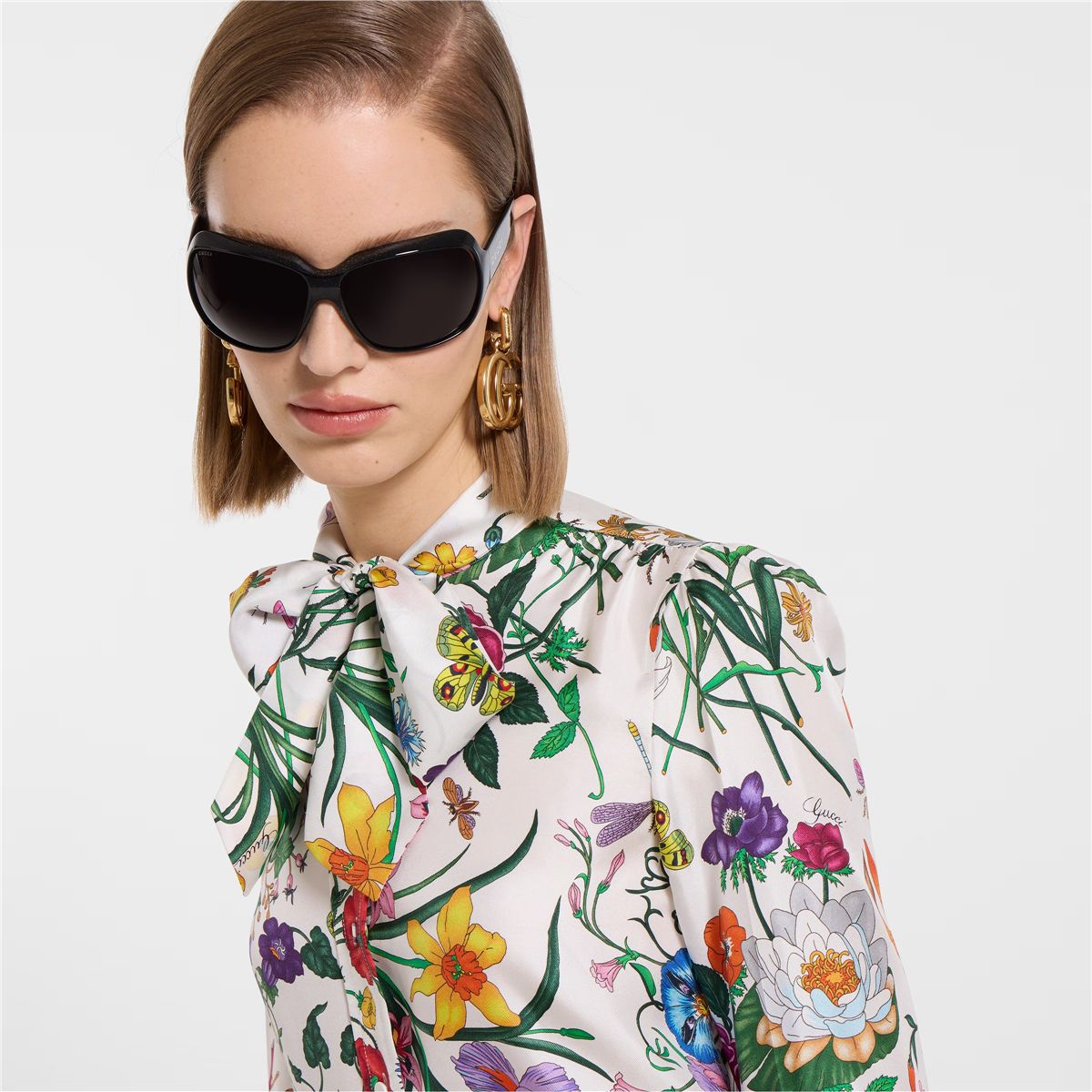 Printed silk twill shirt with bow-GUCCI-Verso