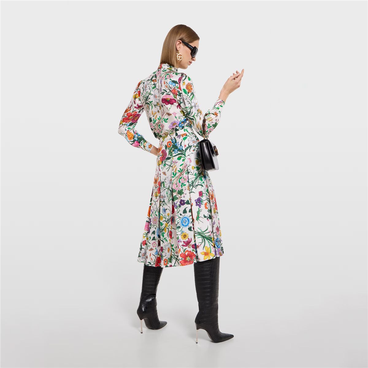 Printed silk twill shirt with bow-GUCCI-Verso