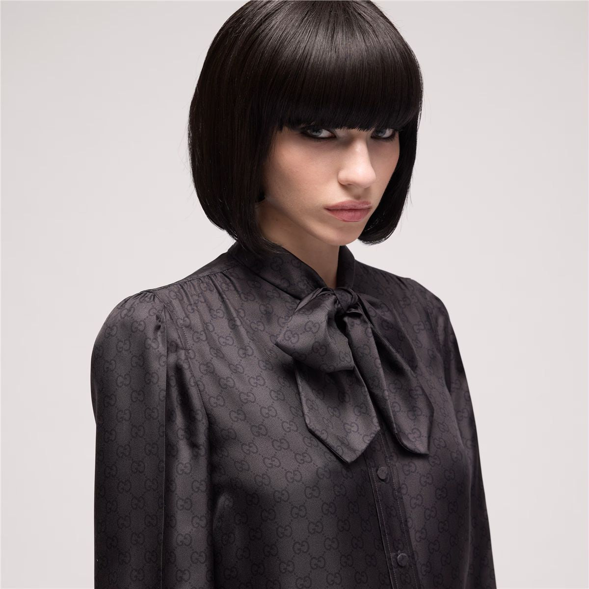 Printed Silk Twill Shirt with Bow-GUCCI-Verso
