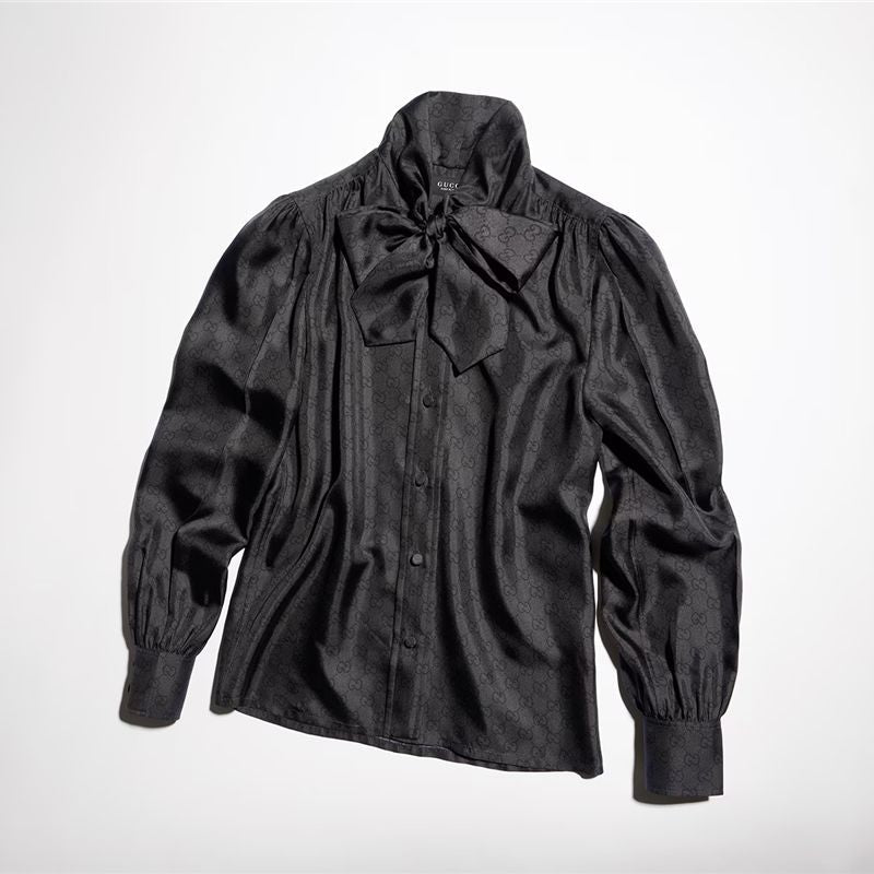 Printed Silk Twill Shirt with Bow-GUCCI-Verso