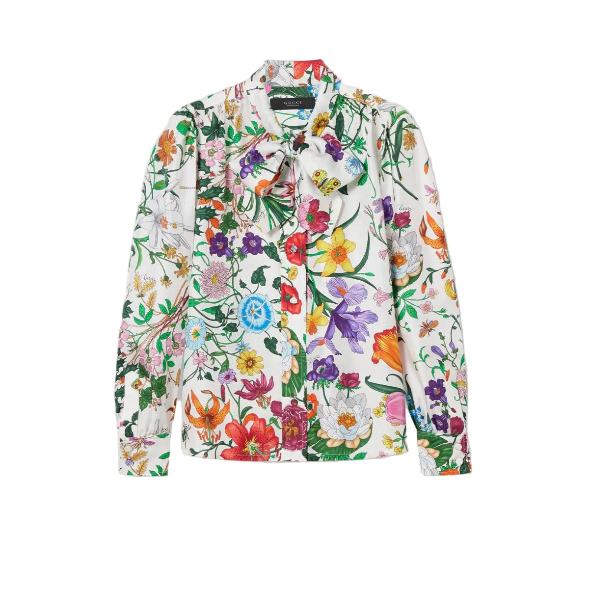 Printed silk twill shirt with bow-GUCCI-Verso