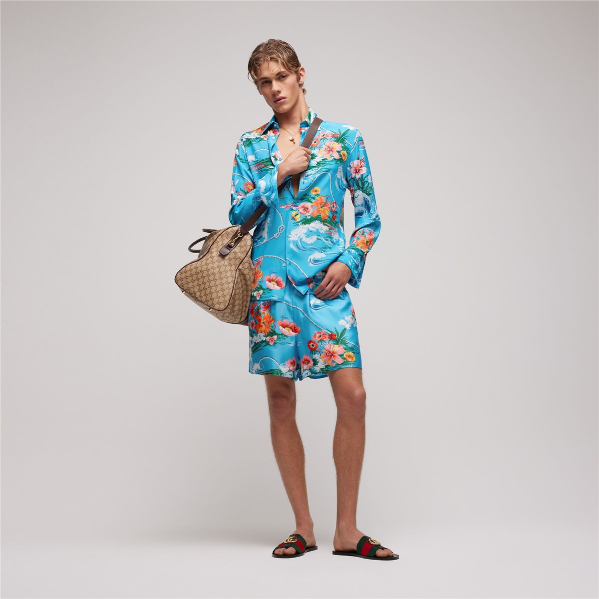 Printed silk twill shorts-GUCCI-Verso