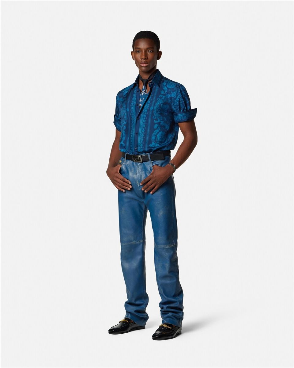 Printed silk twill slim shirt-VERSACE-Verso