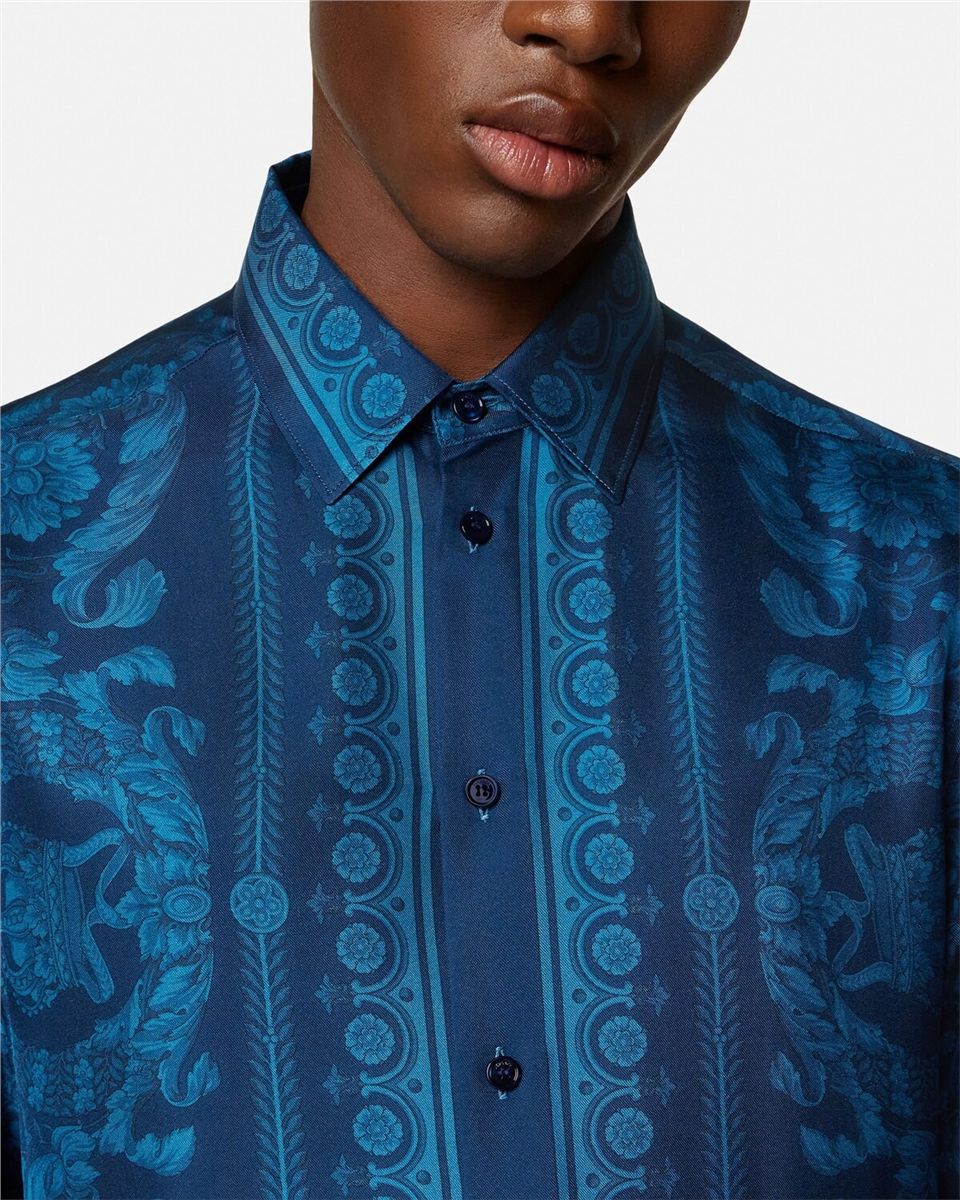 Printed silk twill slim shirt-VERSACE-Verso