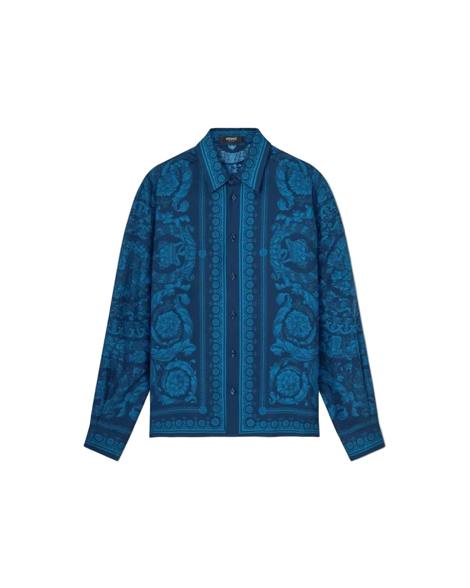 Printed silk twill slim shirt-VERSACE-Verso