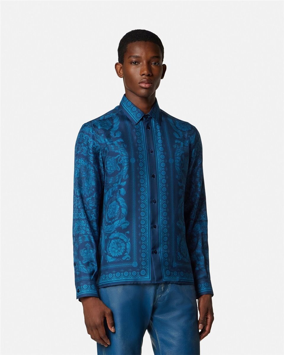 Printed silk twill slim shirt-VERSACE-Verso