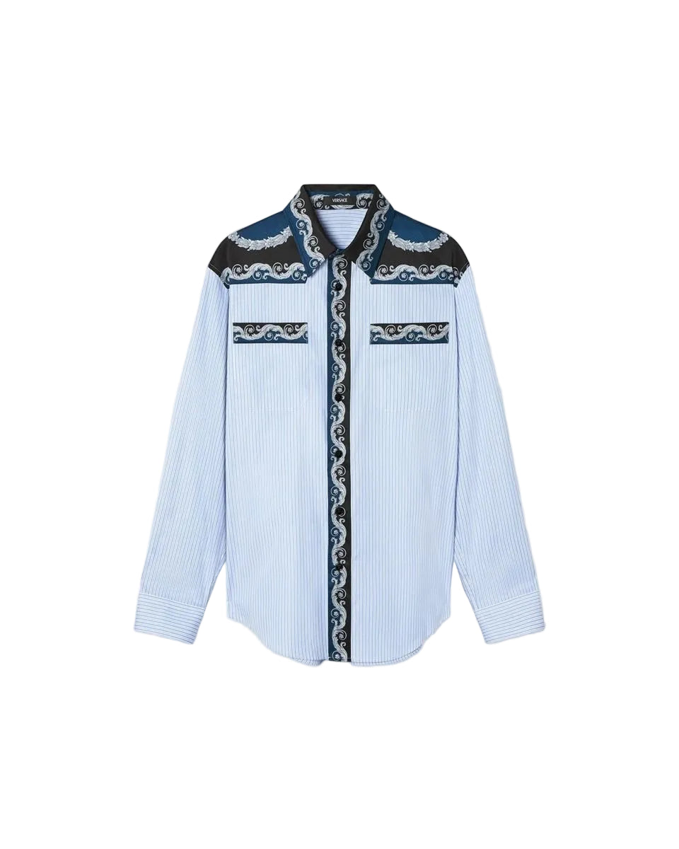 Printed striped cotton-poplin shirt-VERSACE-Verso