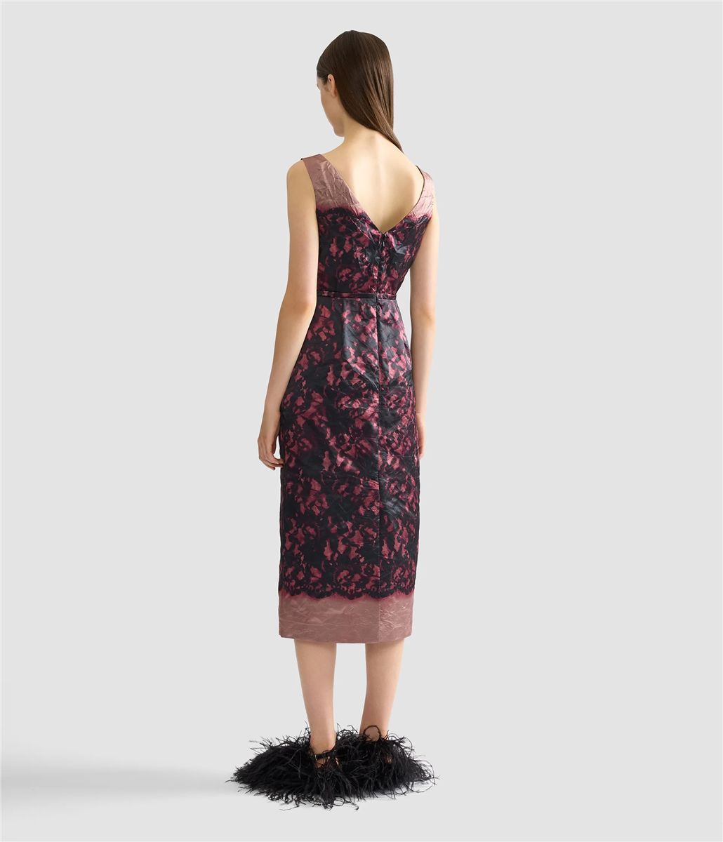 Printed textured satin sleeveless midi dress-ERDEM-Verso