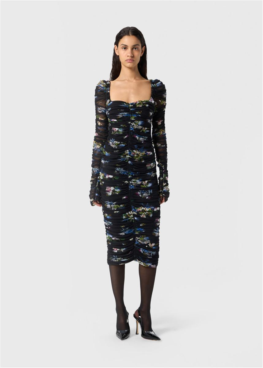 printed tulle midi dress with gathering-BLUMARINE-Verso