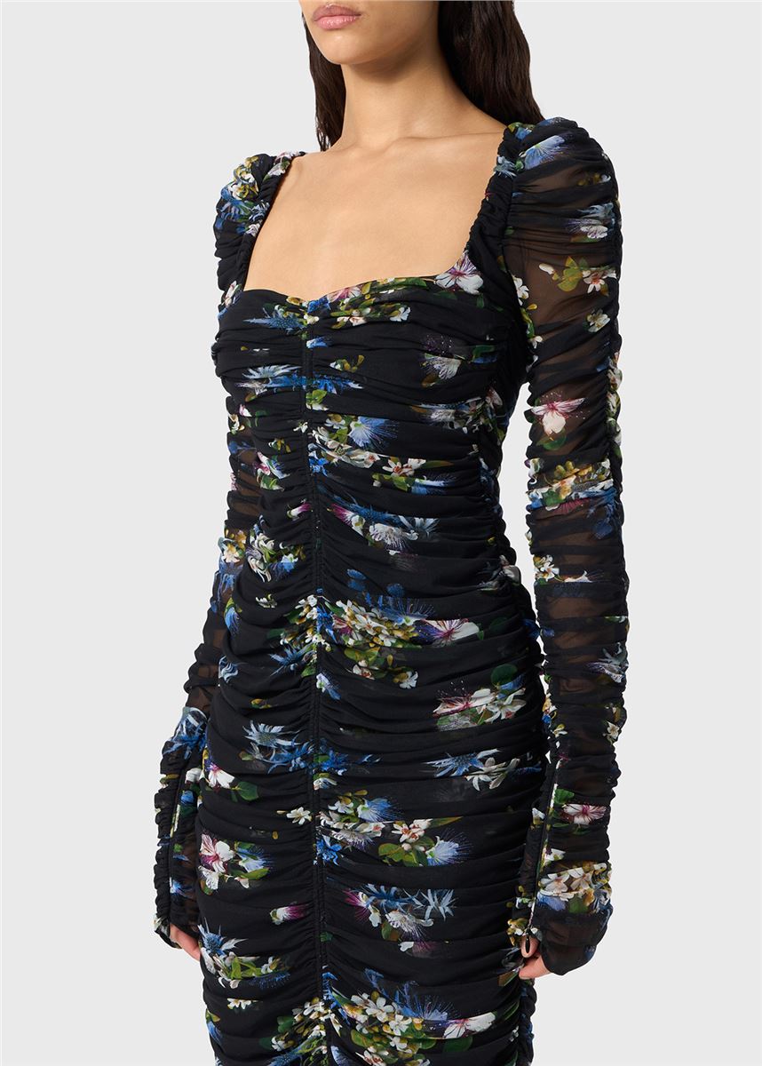 printed tulle midi dress with gathering-BLUMARINE-Verso