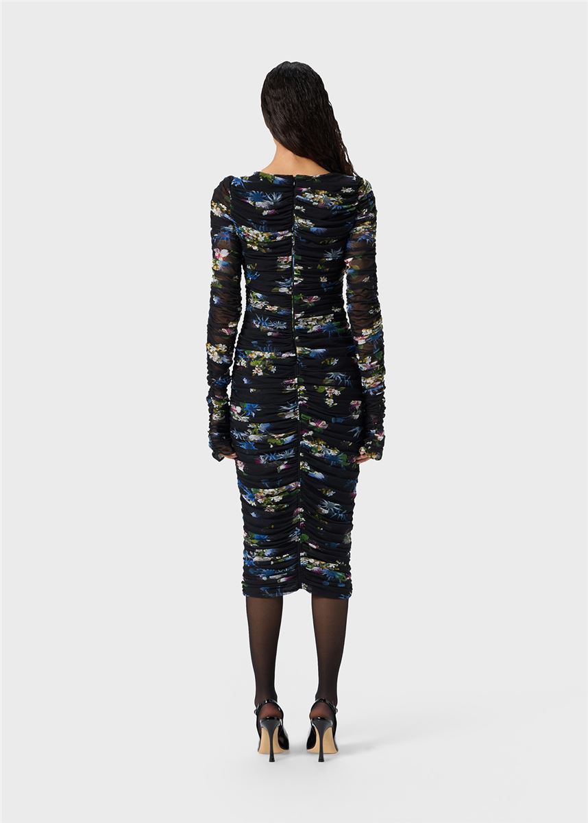 printed tulle midi dress with gathering-BLUMARINE-Verso