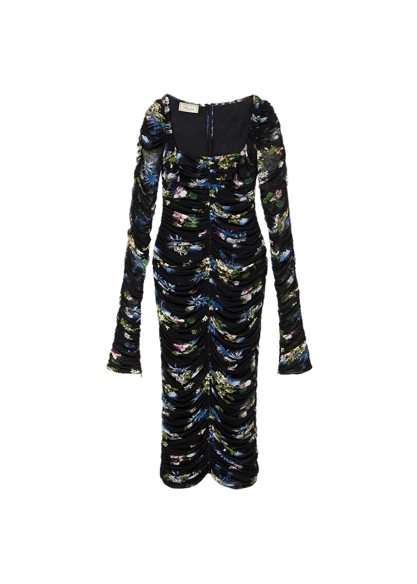 printed tulle midi dress with gathering-BLUMARINE-Verso