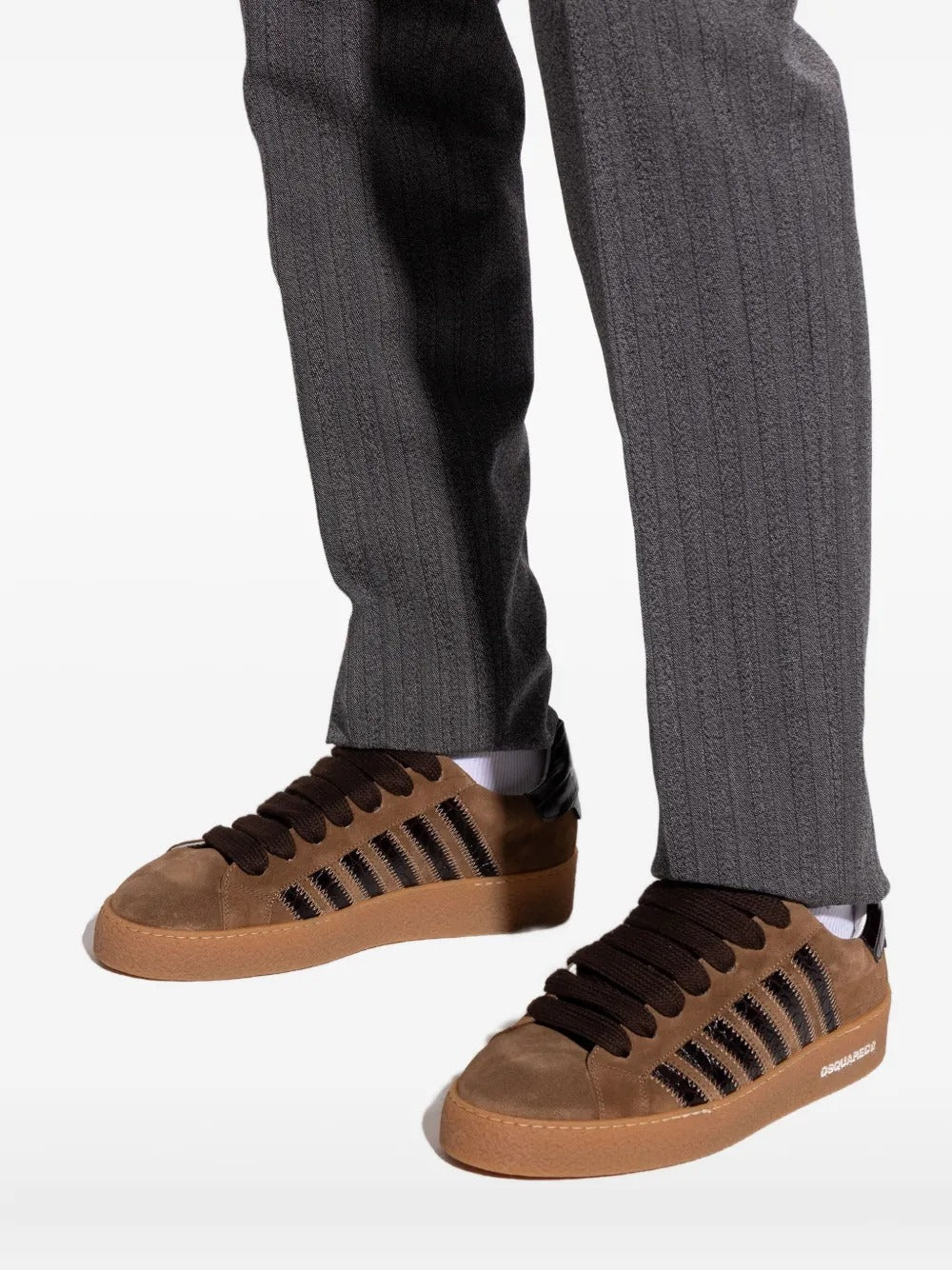 Rapper's delight suede-leather striped sneakers-DSQUARED-Verso