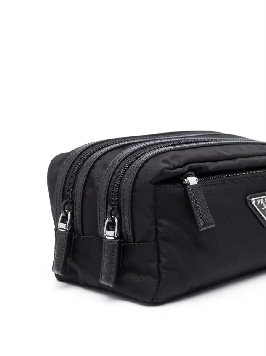 RE-NYLON LOGO-PLAQUE WASH BAG PRADA