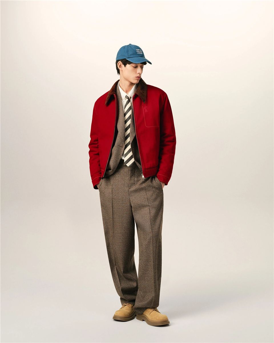 Red Cotton Zipped Jacket with Ami de Coeur-AMI-Verso