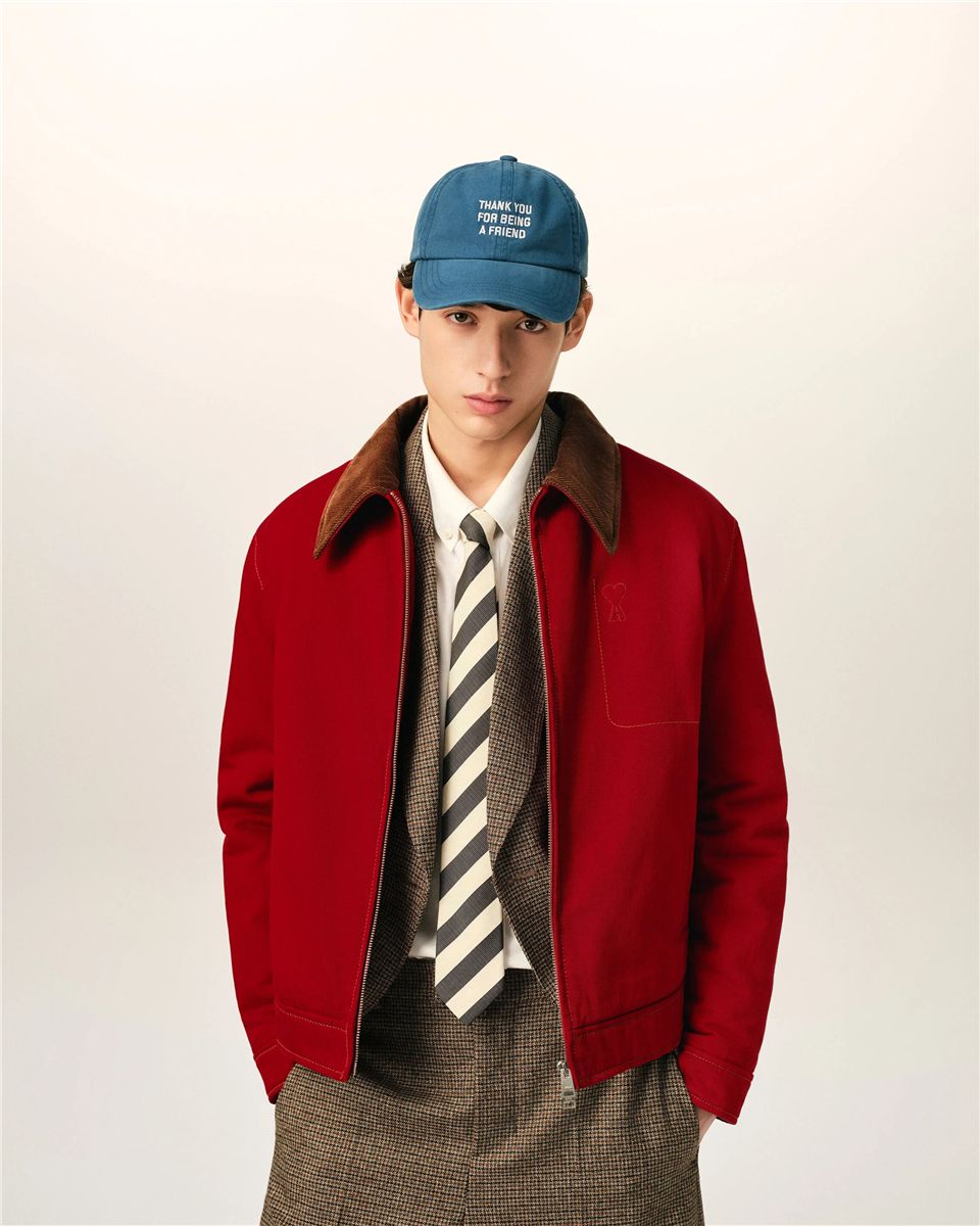 Red Cotton Zipped Jacket with Ami de Coeur-AMI-Verso