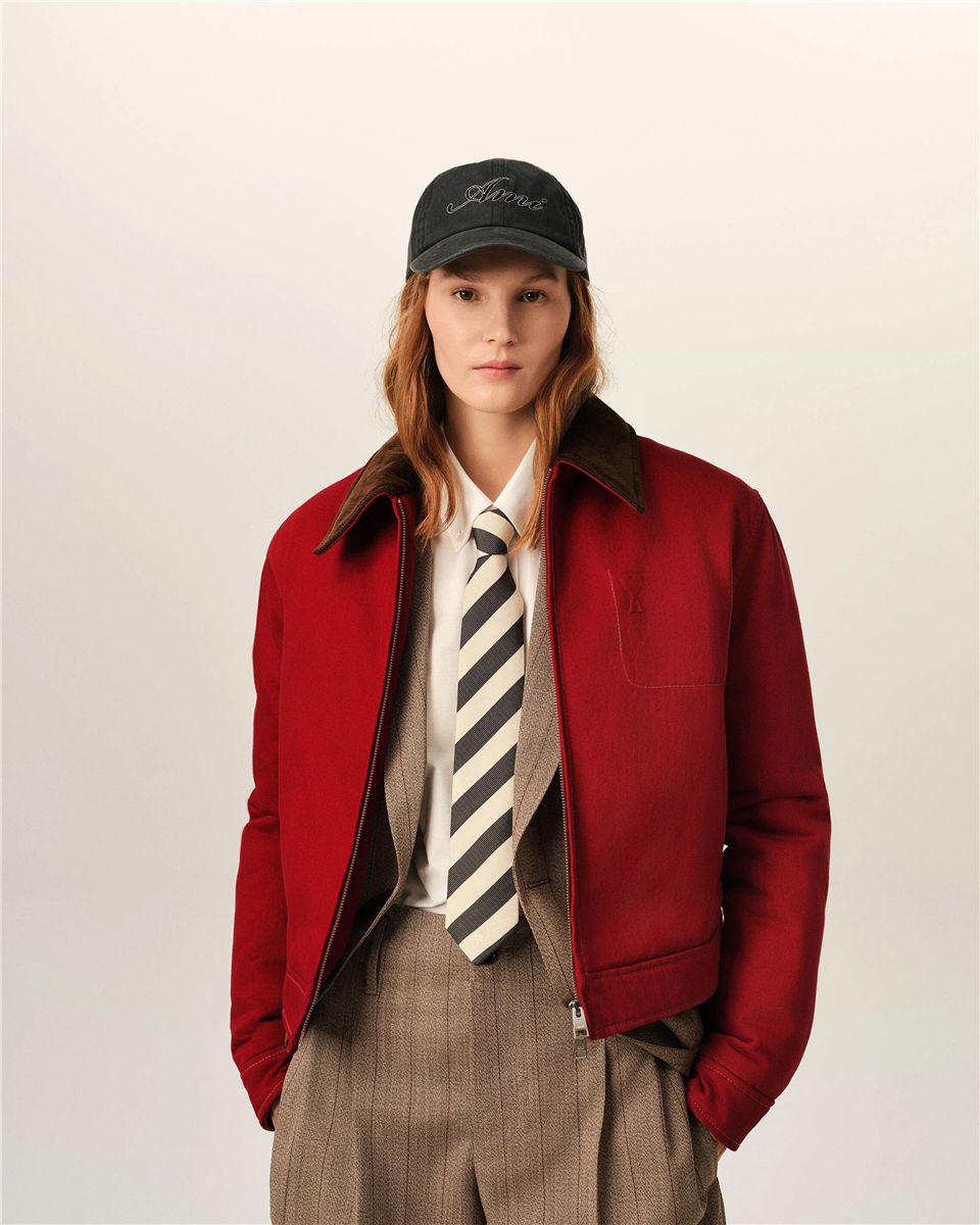 Red Cotton Zipped Jacket with Ami de Coeur-AMI-Verso