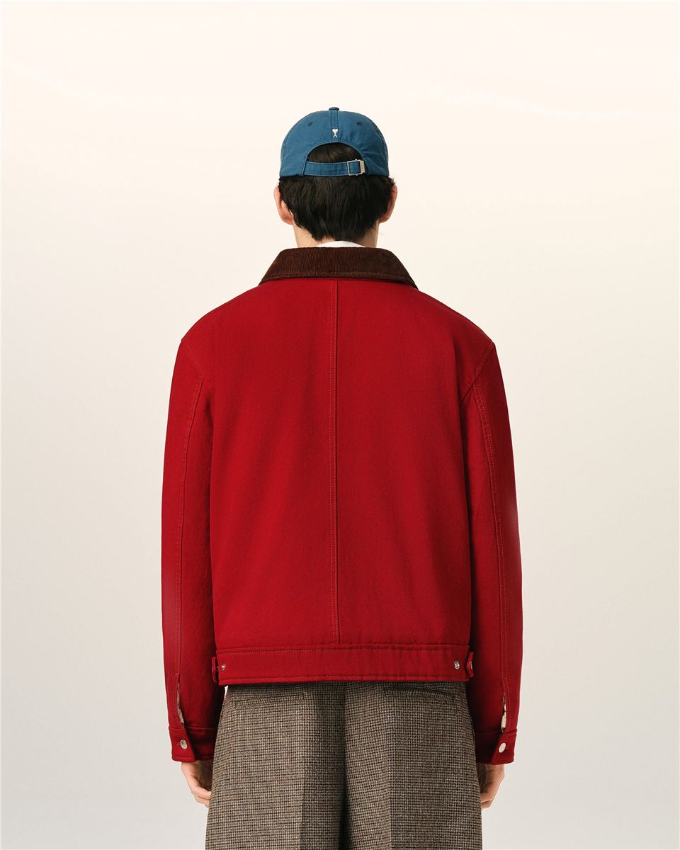 Red Cotton Zipped Jacket with Ami de Coeur-AMI-Verso