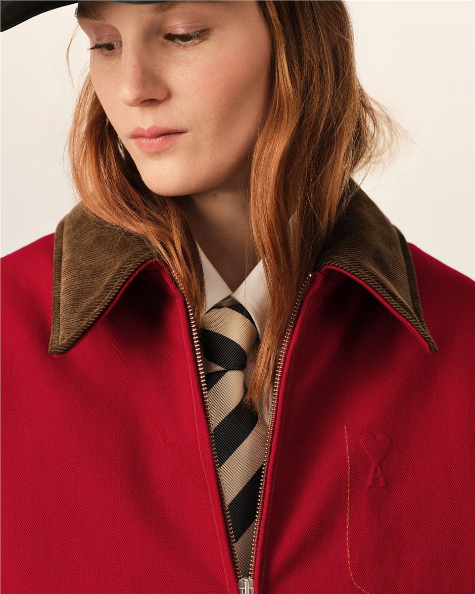 Red Cotton Zipped Jacket with Ami de Coeur-AMI-Verso