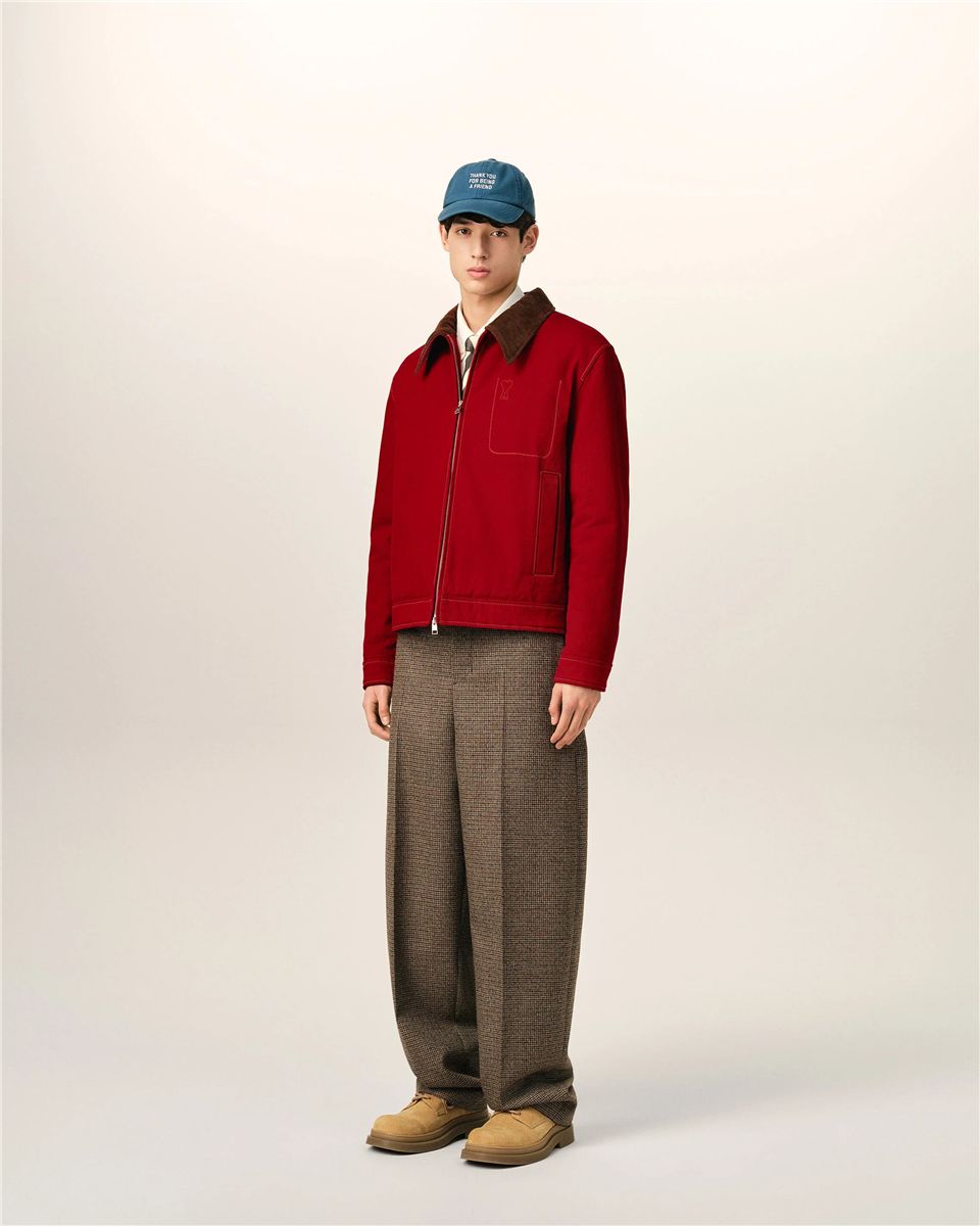 Red Cotton Zipped Jacket with Ami de Coeur-AMI-Verso