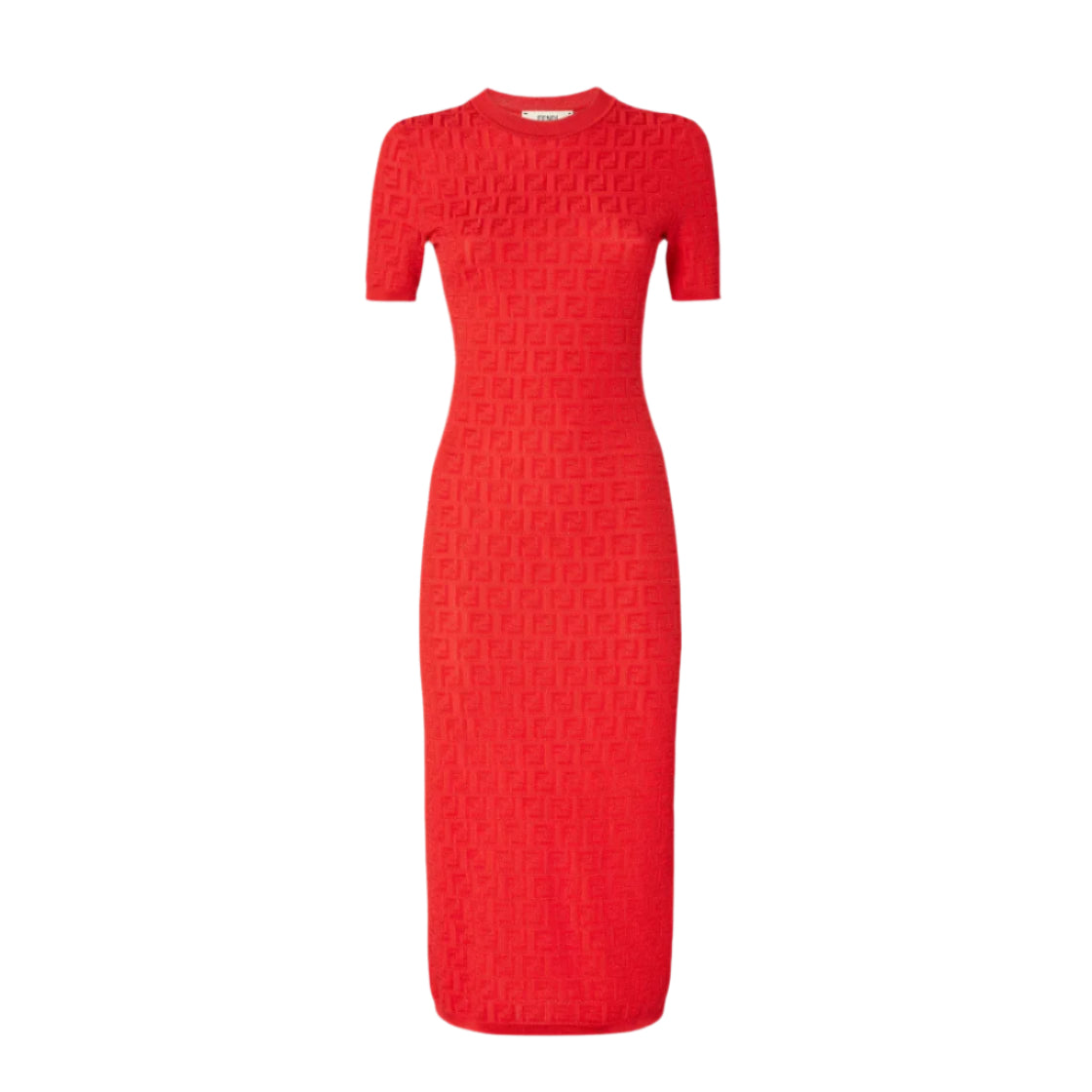 RED FF COTTON AND VISCOSE DRESS-FENDI-Verso