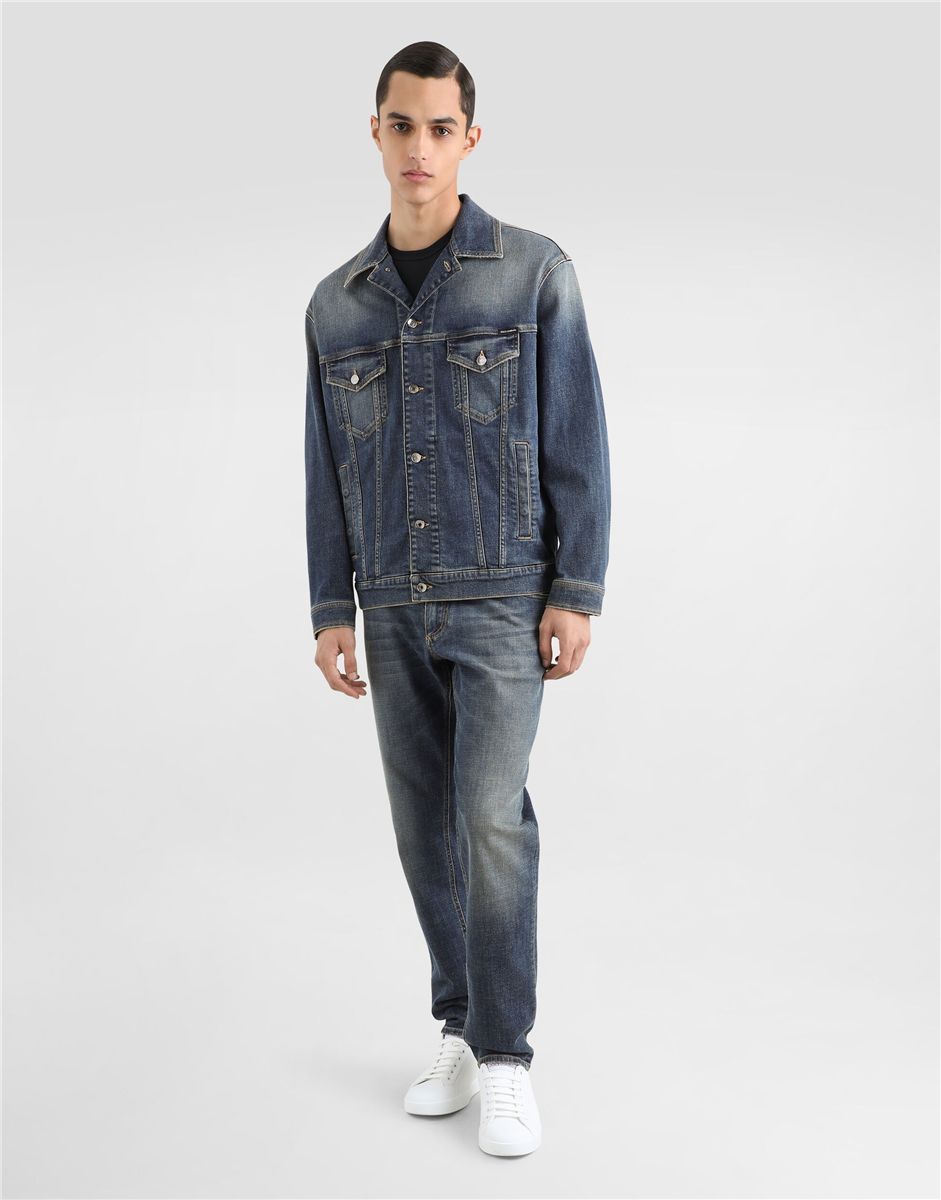 Regular-fit blue wash stretch jeans-DOLCE&GABBANA-Verso