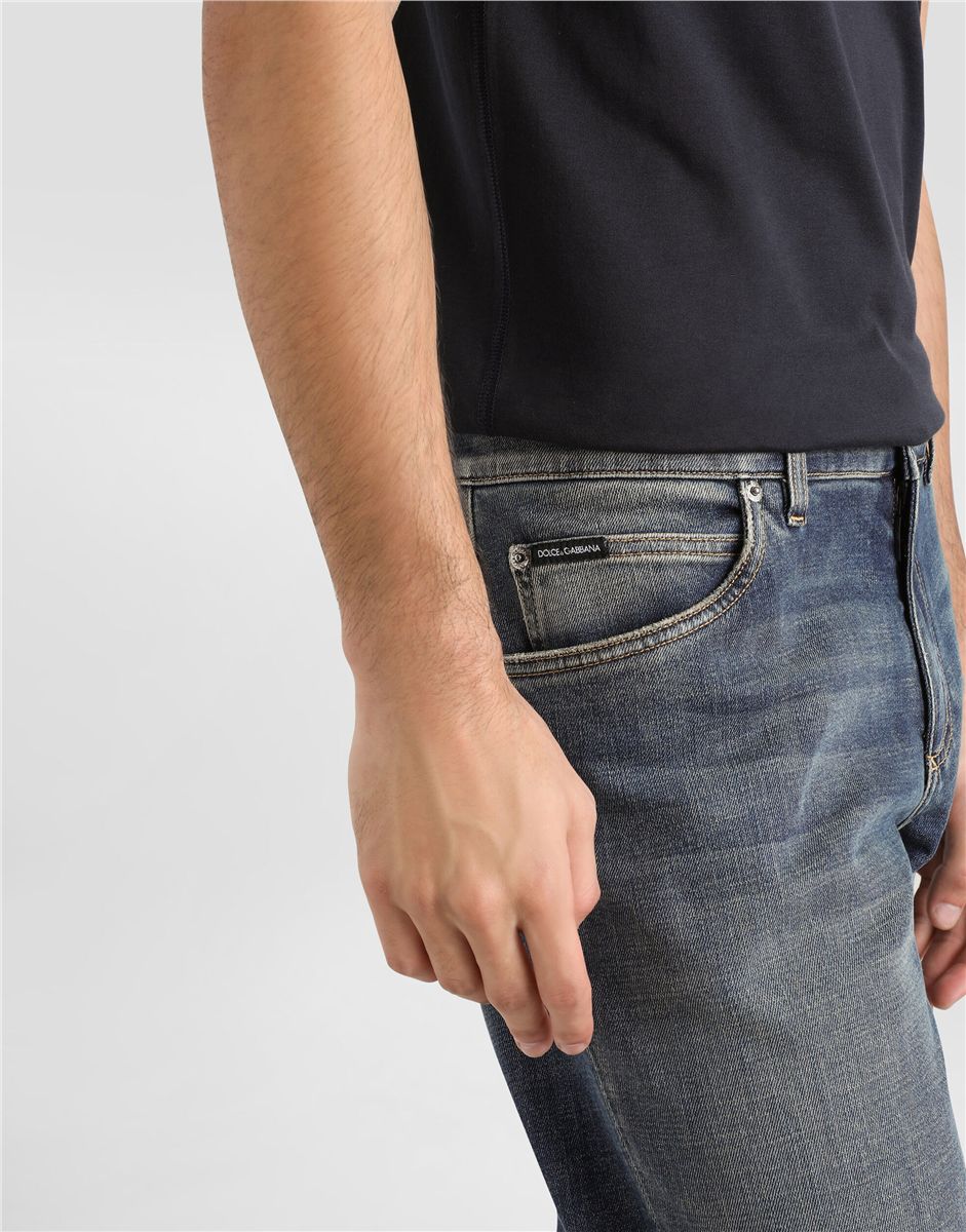 Regular-fit blue wash stretch jeans-DOLCE&GABBANA-Verso