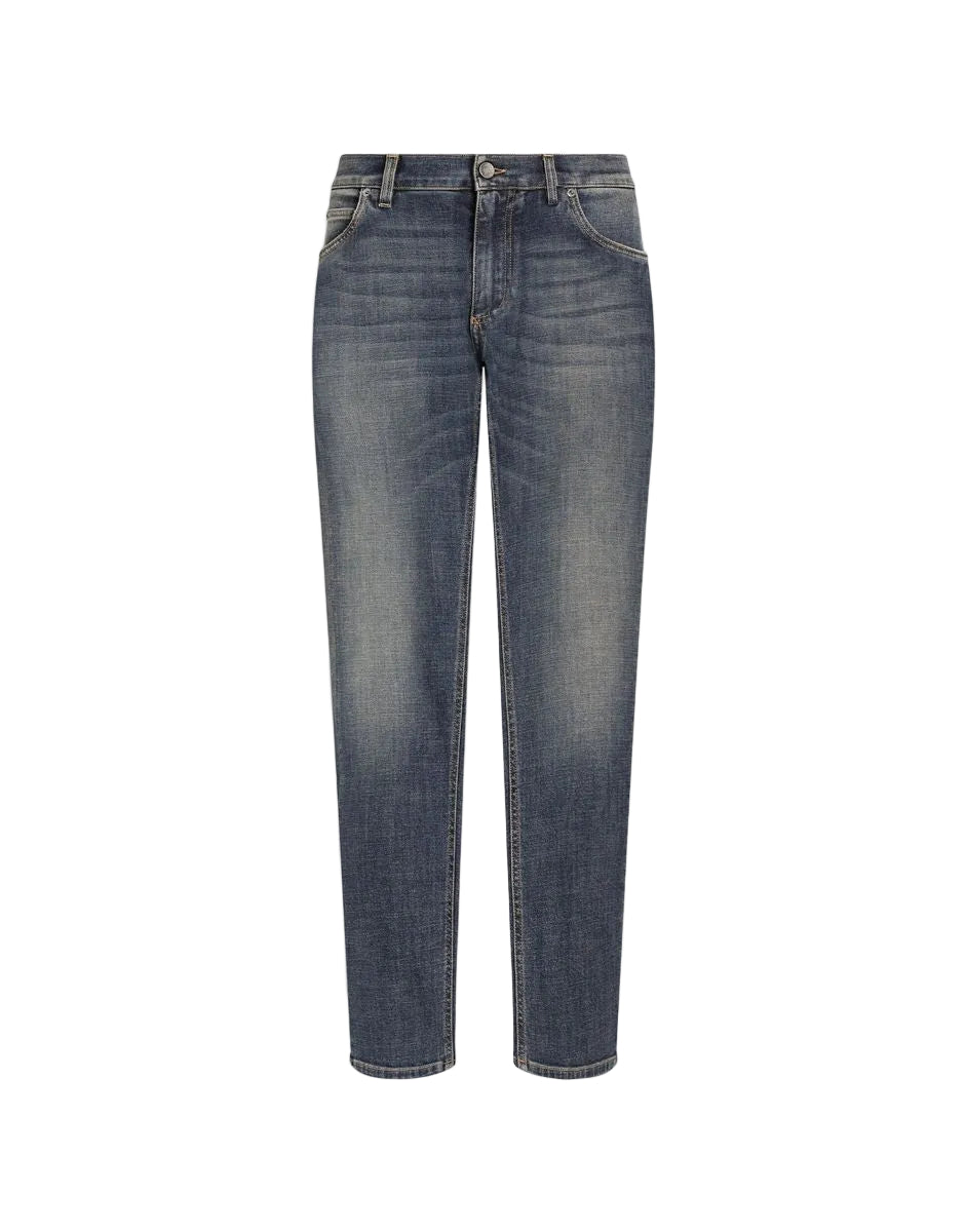 Regular-fit blue wash stretch jeans-DOLCE&GABBANA-Verso