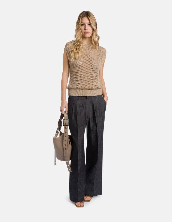 Regular-fit crew-neck waistcoat in open-work cordonnet-DONDUP-Verso