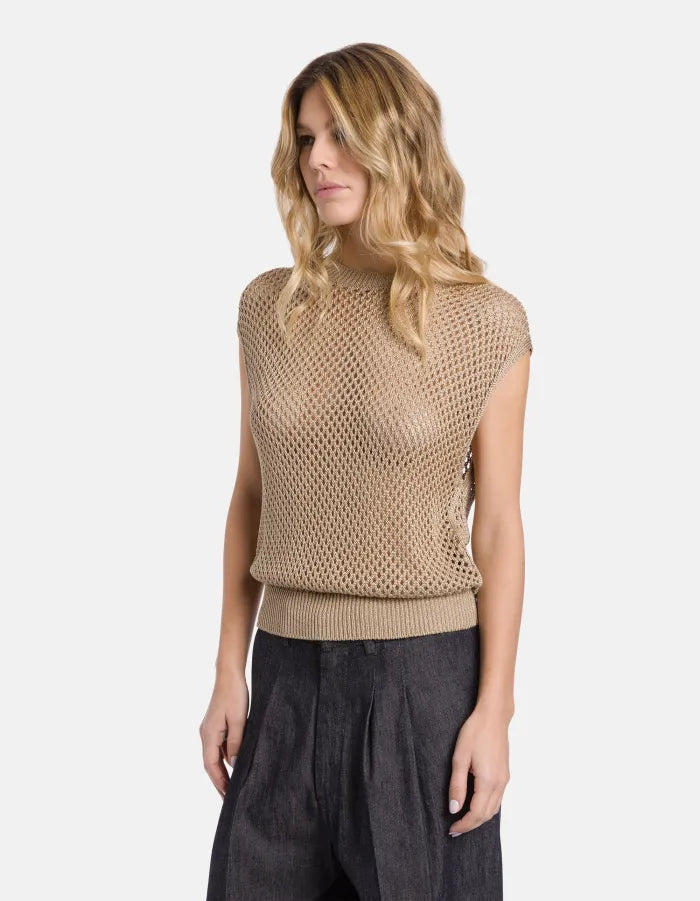 Regular-fit crew-neck waistcoat in open-work cordonnet-DONDUP-Verso