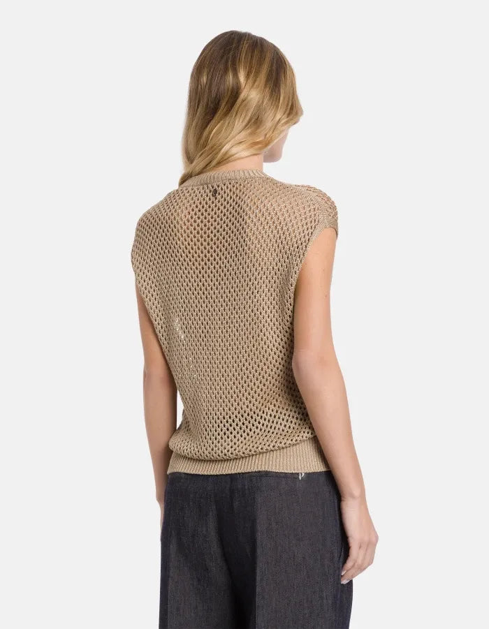 Regular-fit crew-neck waistcoat in open-work cordonnet-DONDUP-Verso