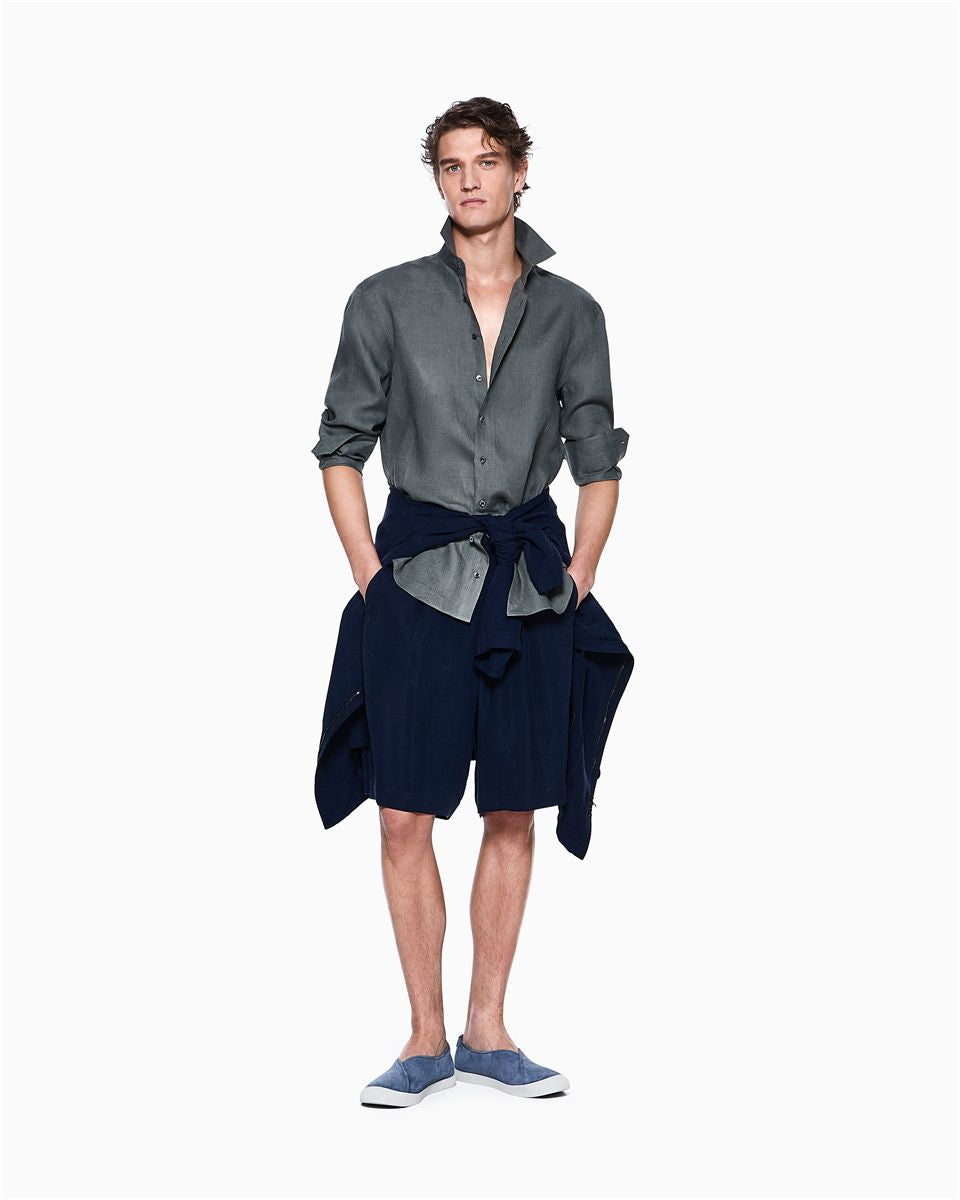 Regular-fit shirt in linen-GIORGIO ARMANI-Verso