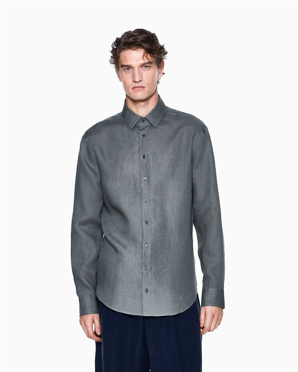 Regular-fit shirt in linen-GIORGIO ARMANI-Verso